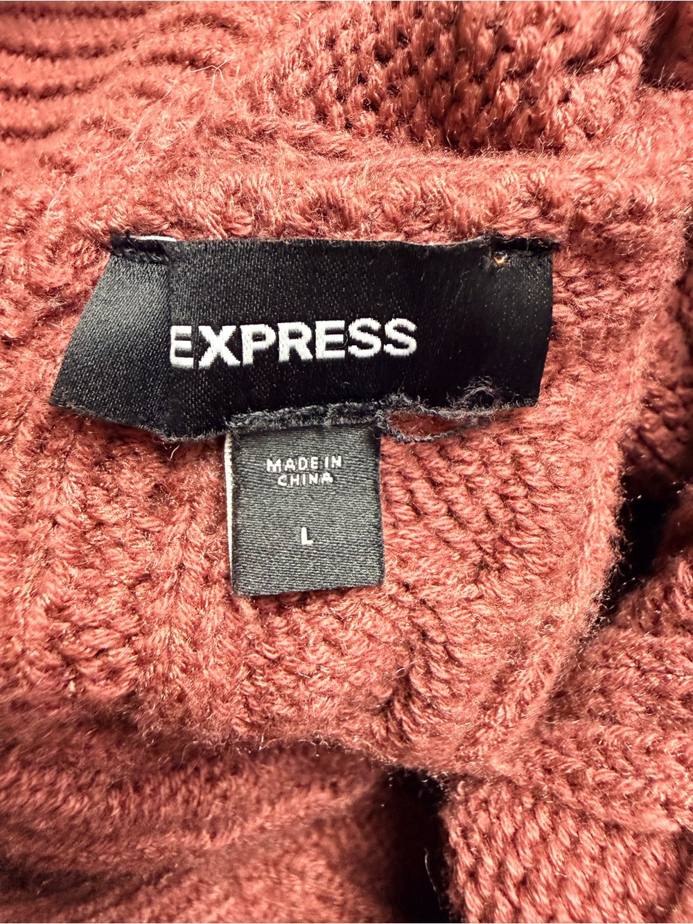 Express L Rust Cable Knit Wrap Front Turtleneck Sweater Terracotta Cotton Blend - Picture 4 of 8